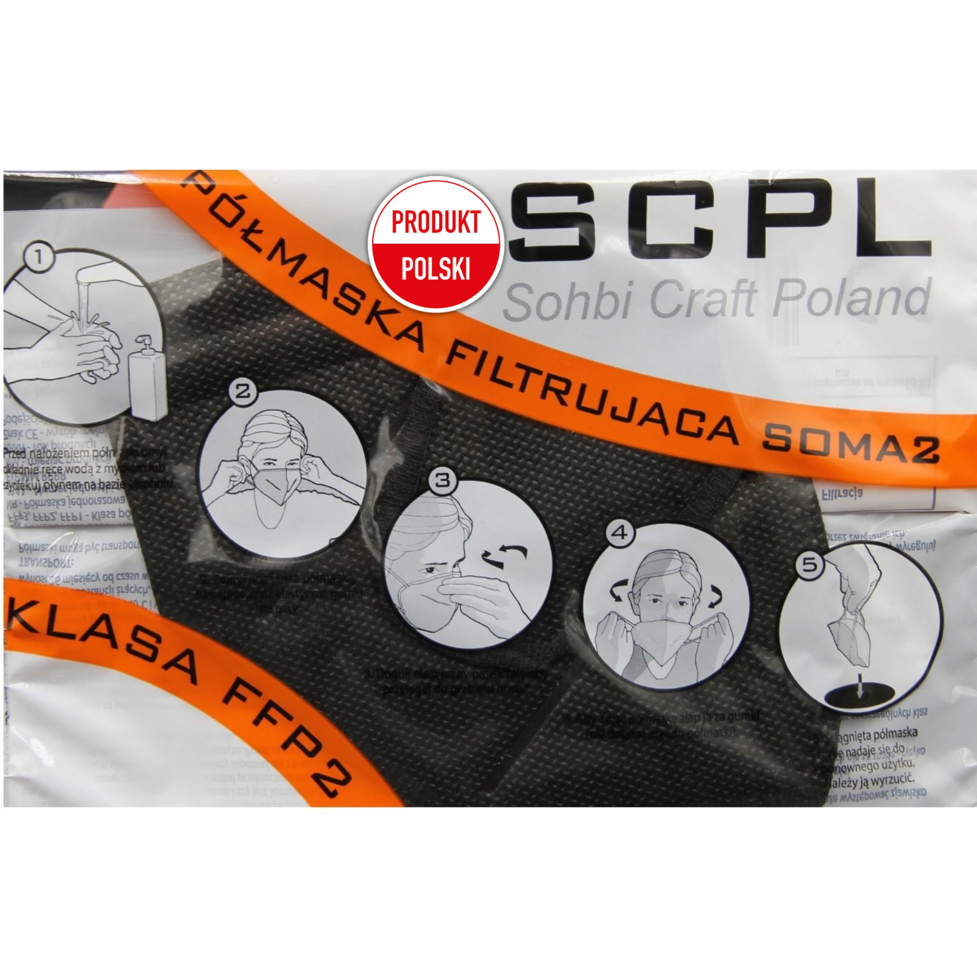 50xPOLSKA MASKA FFP2 CZARNA MASECZKA ANTYWIRUSOWA Model FFP2