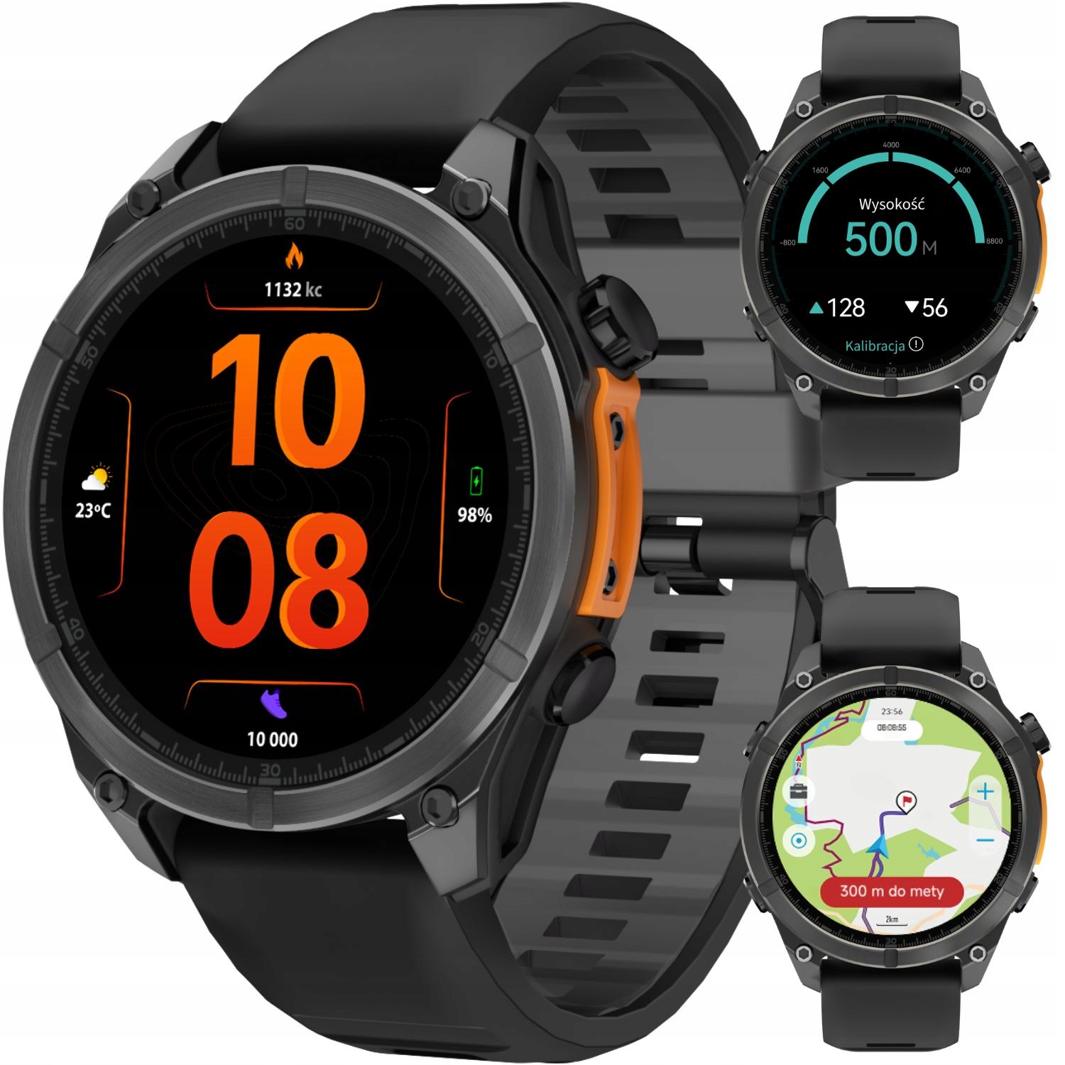 Férfi okosóra Gps sport Amoled menü óra Pl vízálló zseblámpával