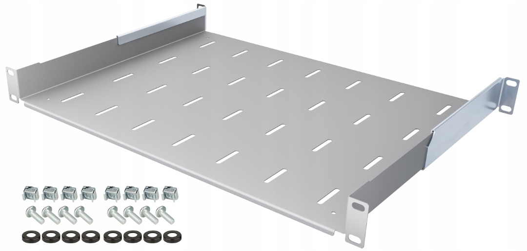 Półka Rack 19" 1U 350mm Regulowana 350-510 mm do Szaf Rack Szara Stalflex