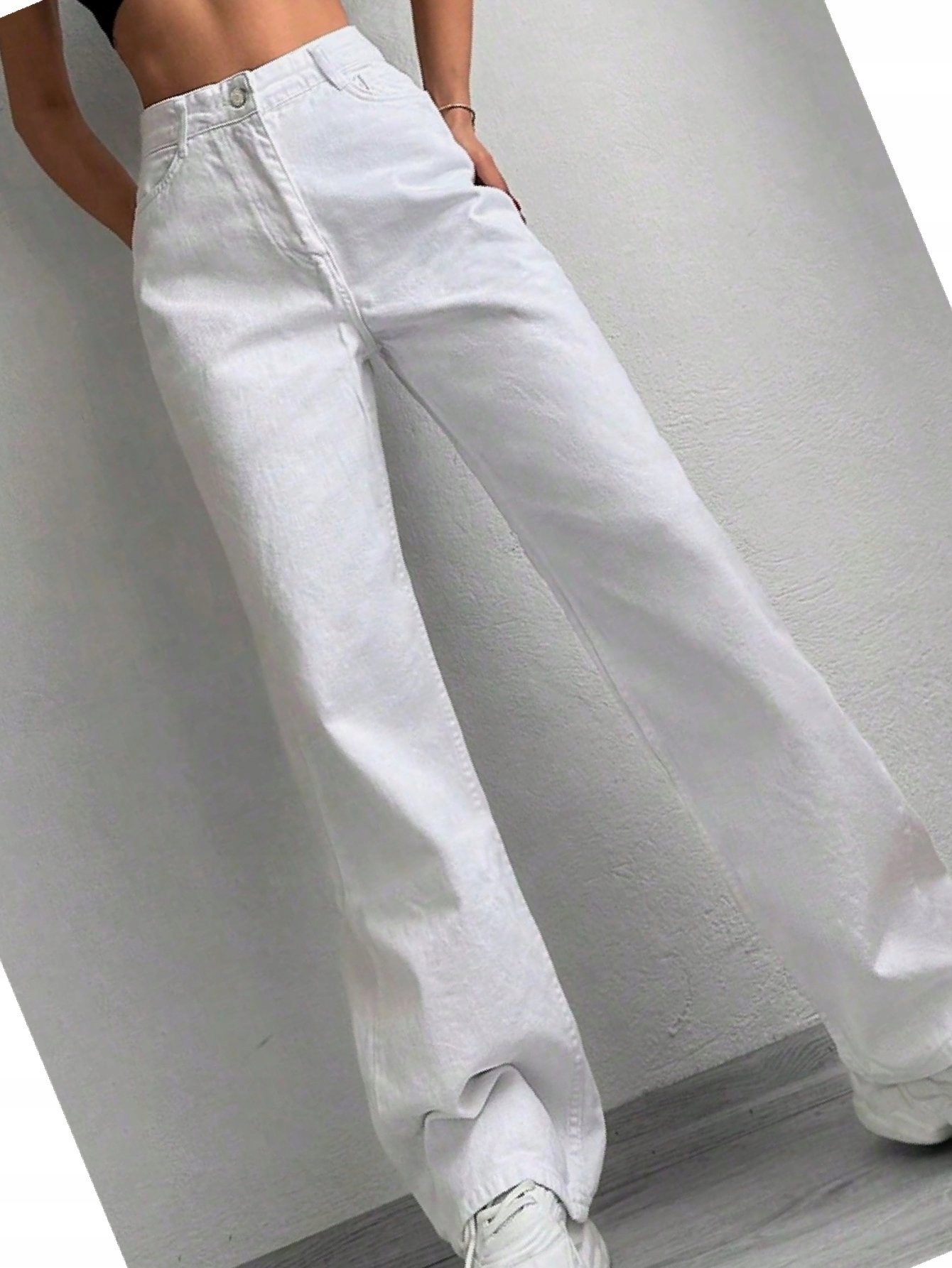 Dámské džíny s vysokým pasem Casual Jednoduché Leg Bílé Straight XL 42