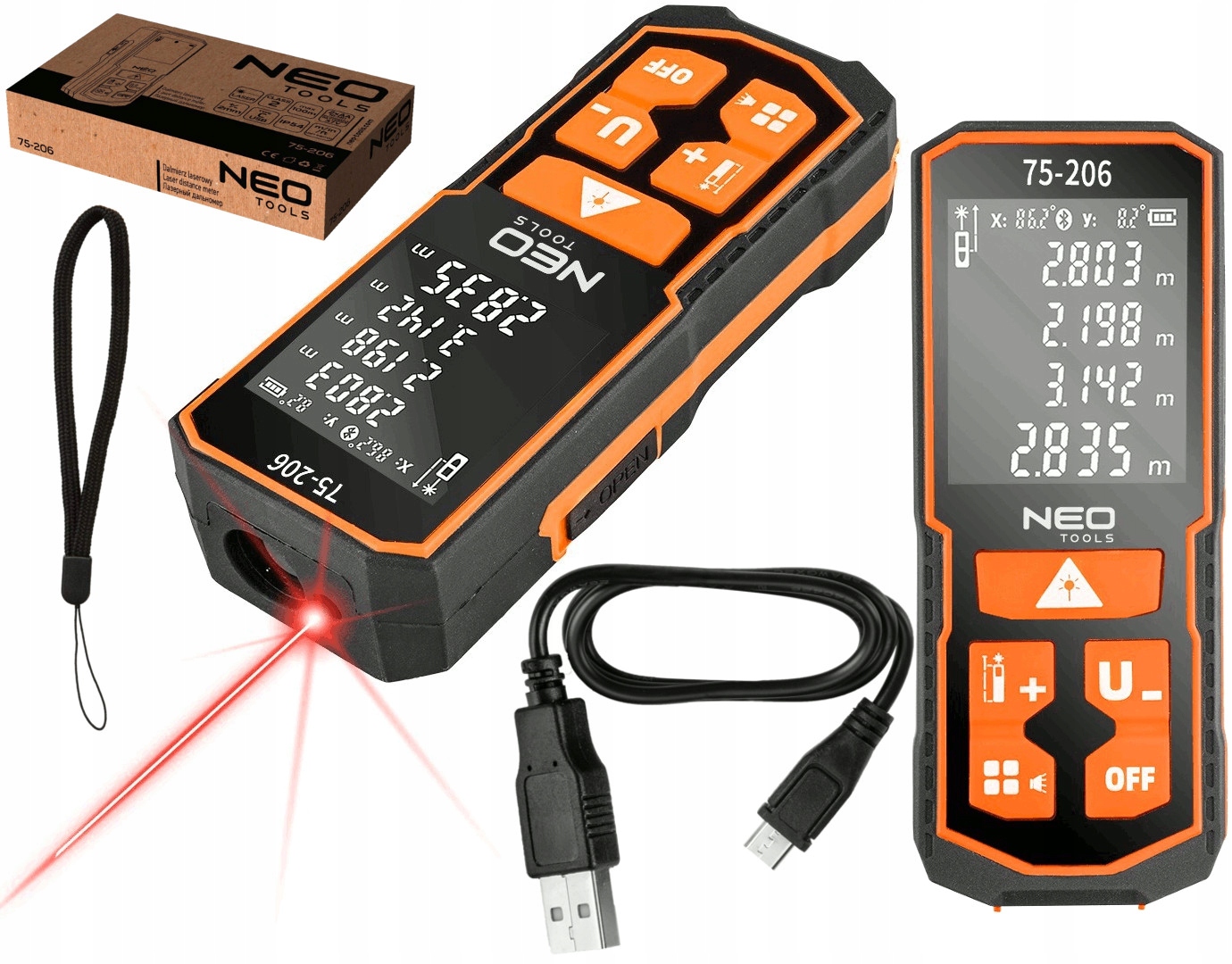 Neo Dalmierz Laserowy Miernik Miara zasięg 100m Usb-c IP54 75-206