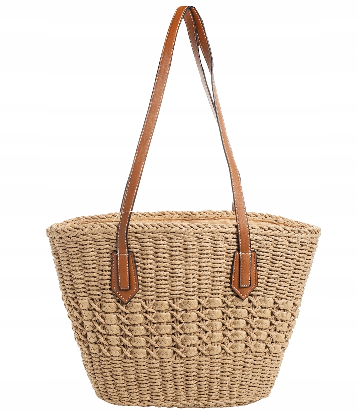 Krásný letní košík v boho stylu, zdobený pleteným vzorem, prostorný