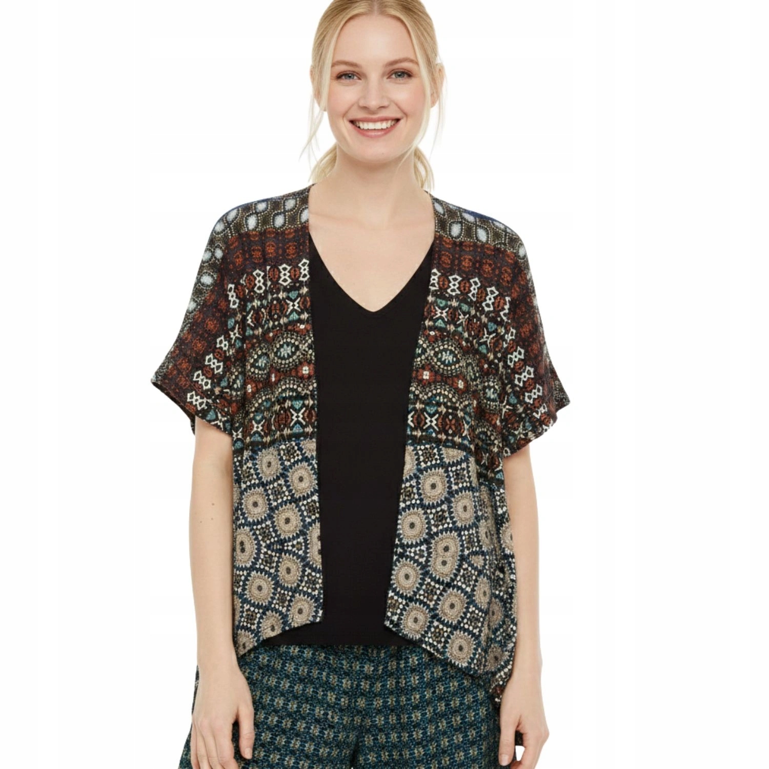 Dámský svetr Desigual přehoz 2v1 etnický kardigan s černým topem vel. M