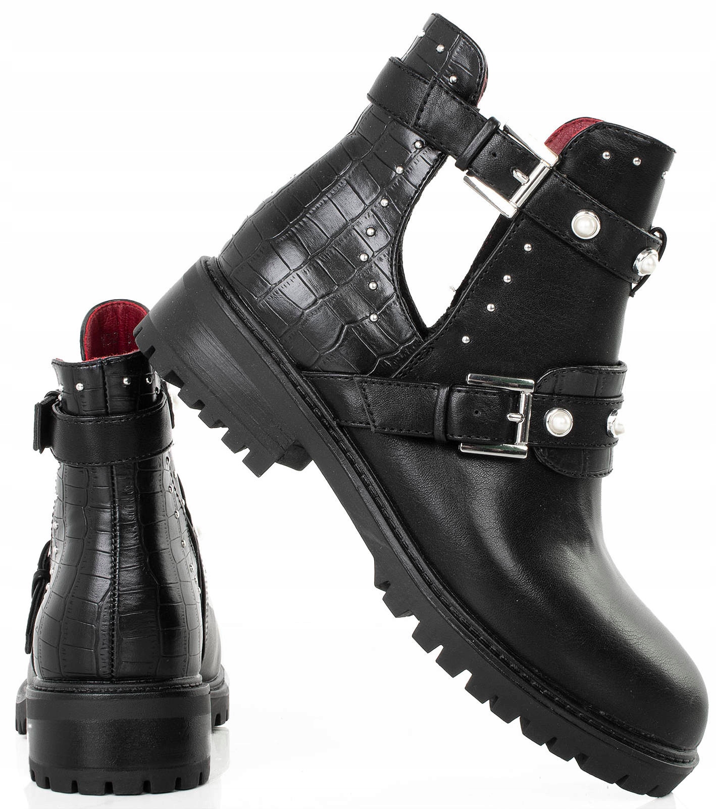 7204 CZARNE SKÓRZANE BOTKI SZTYBLETY WYCIĘCIA 41