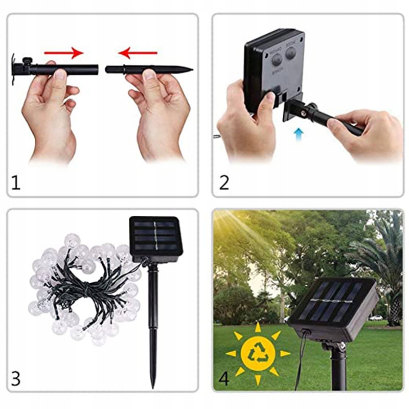 GIRLANDA LAMPKI OGRODOWE SOLARNE 100 LED KULKI 12M Zasilanie solarne