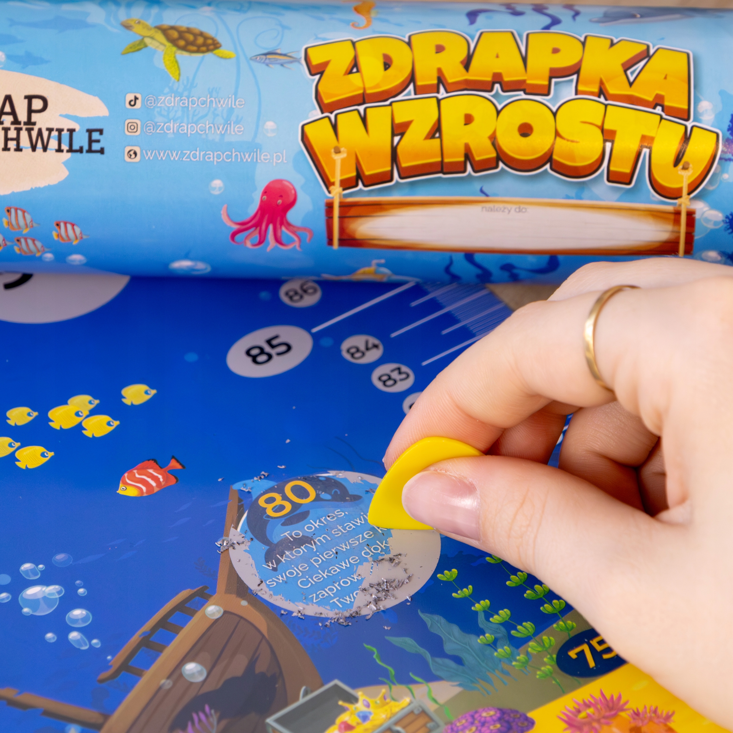 Miarka Wzrostu dla Dziecka - Zdrapka Wzrostu Świat Podwodny Imię Data Długość 95 cm