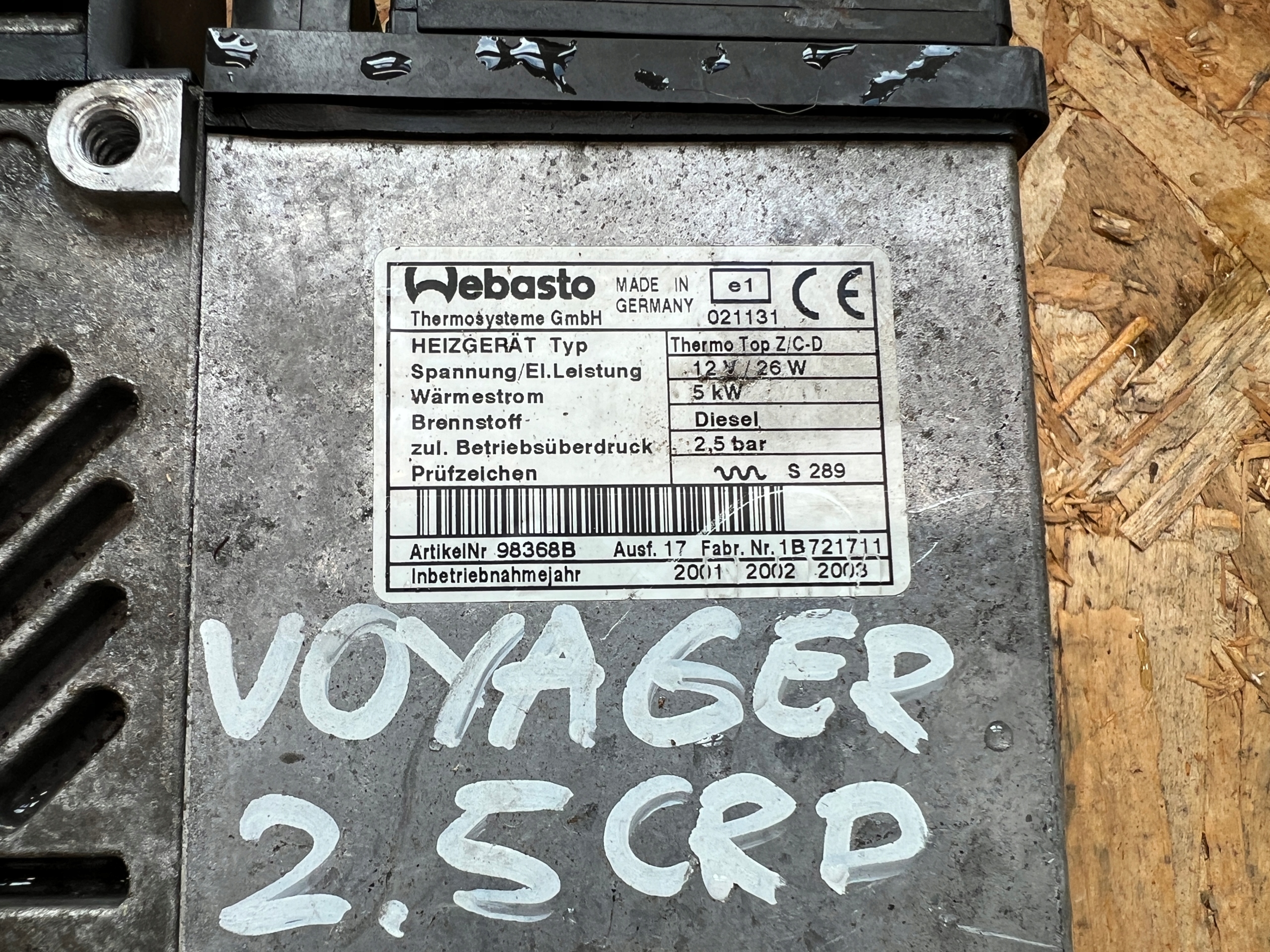WEBASTO THERMO TOP Z/C-D CHRYSLER VOYAGER IV 2.5 CRD 98368B