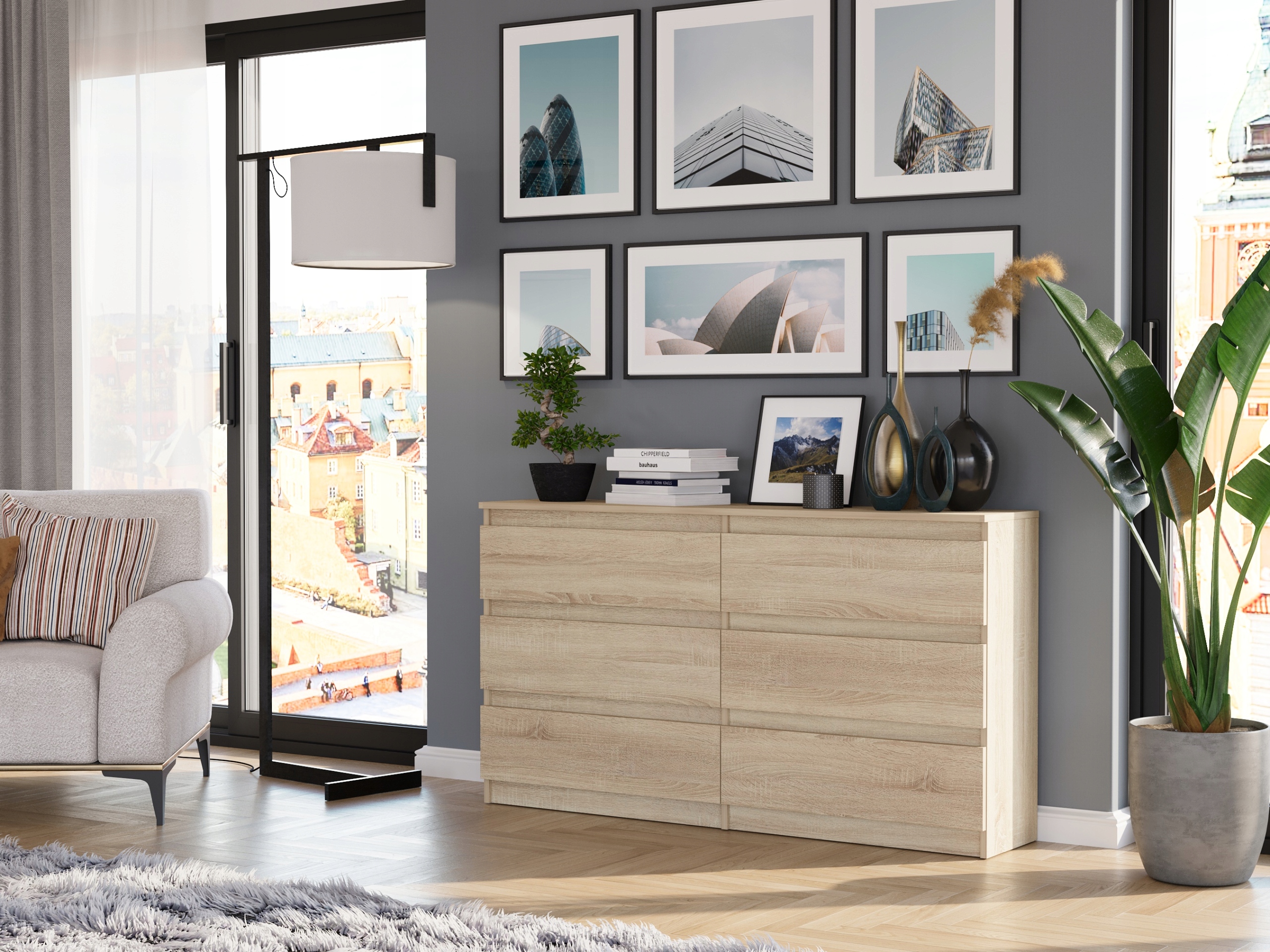 KOMODA 140 CM SZAFKA 6 SZUFLAD PRODUCENT PL R-140 SONOMA