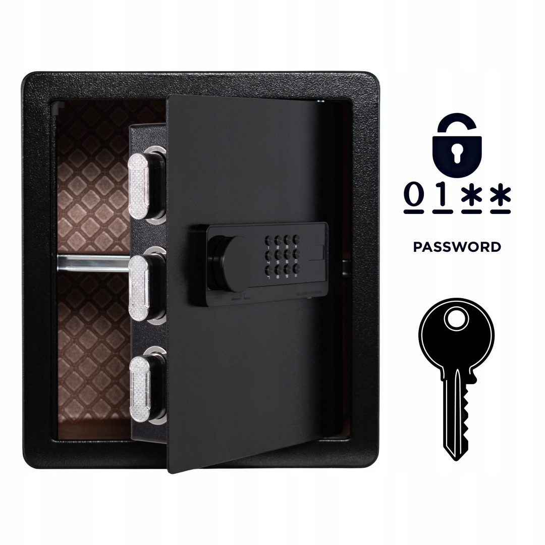 Pancerny Domowy Sejf z Zamkiem Elektronicznym i Kluczem 40x36x30 cm Czarny