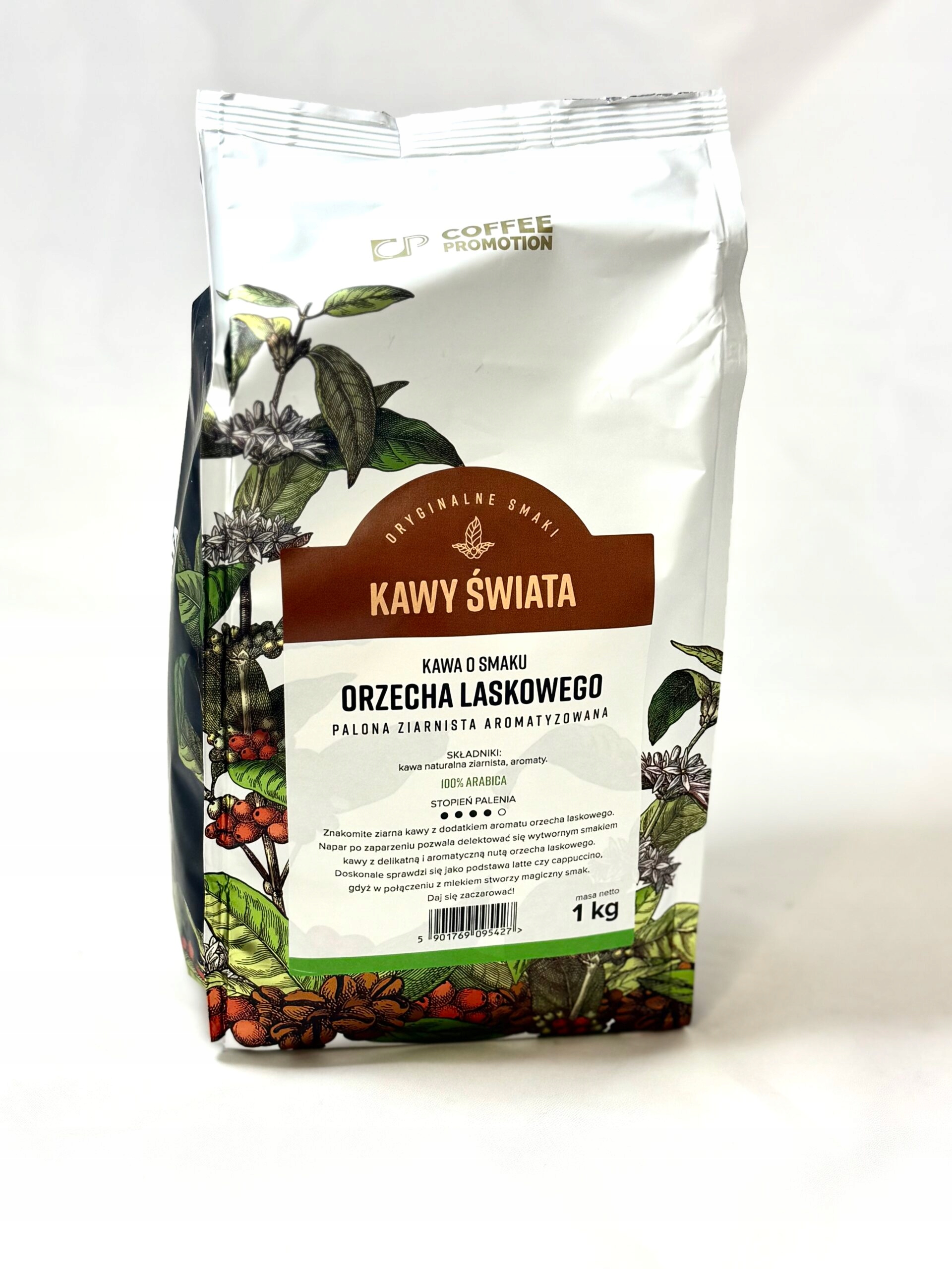 Káva s příchutí lískových oříšků, pražená, zrnková, Arabica 100%