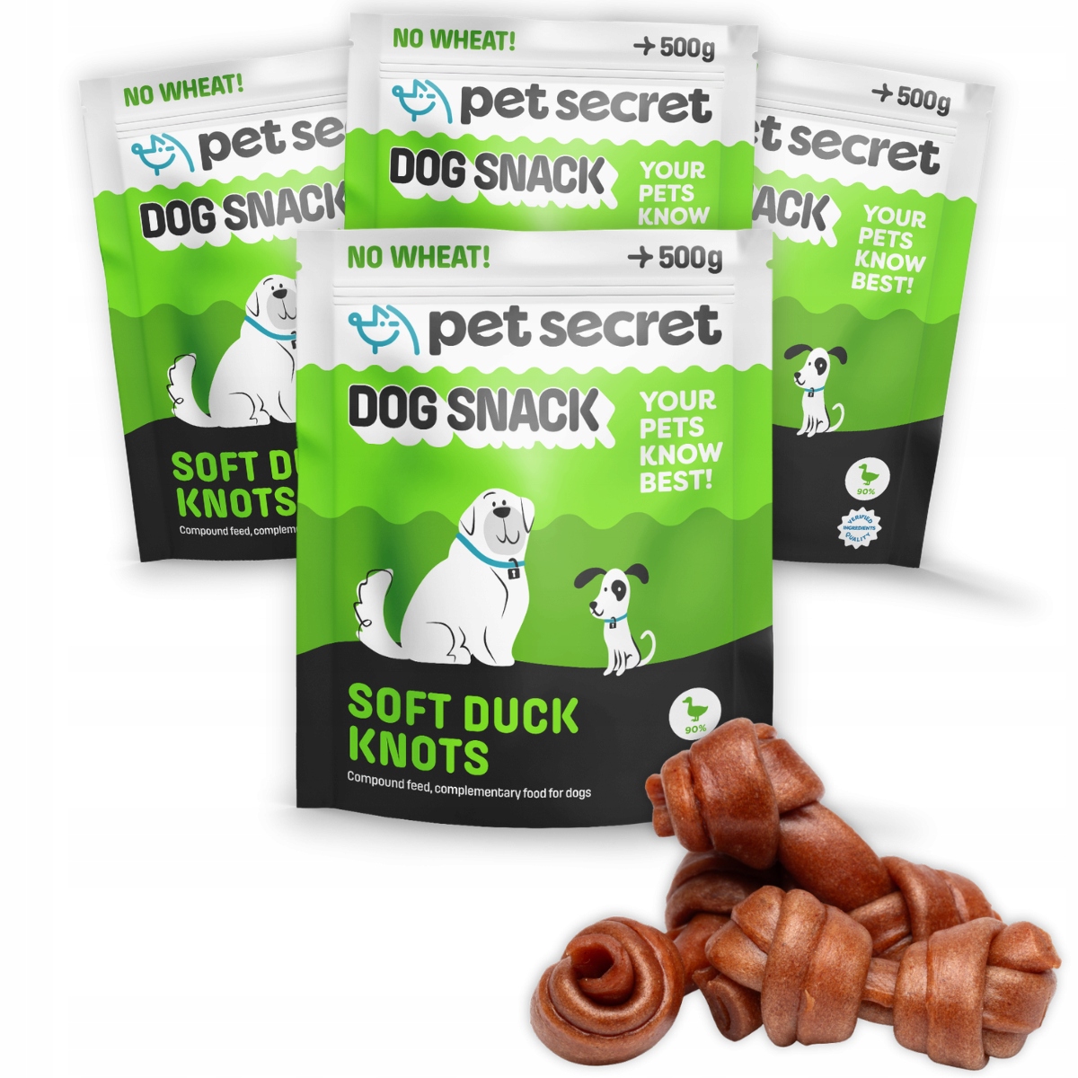 Psí pamlsek 4x500g Měkké uzlíky z kachního masa Kousátko Pet Secret