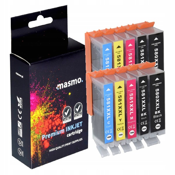 Sada 10 x inkoustů Masmo pro Canon PGI-580 CLI-581 TS705 TS6250 TS6251 TS6350