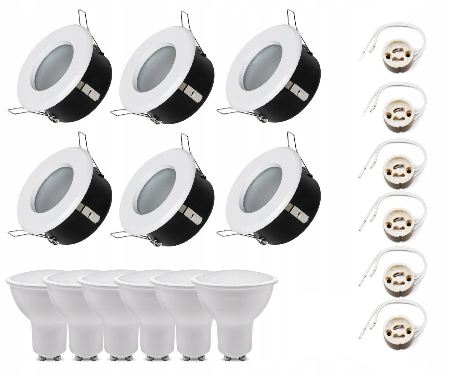 6x Oprawa Hermetyczna Biała Oczko Halogen+Żarówka+Oprawka do Podbitki IP44