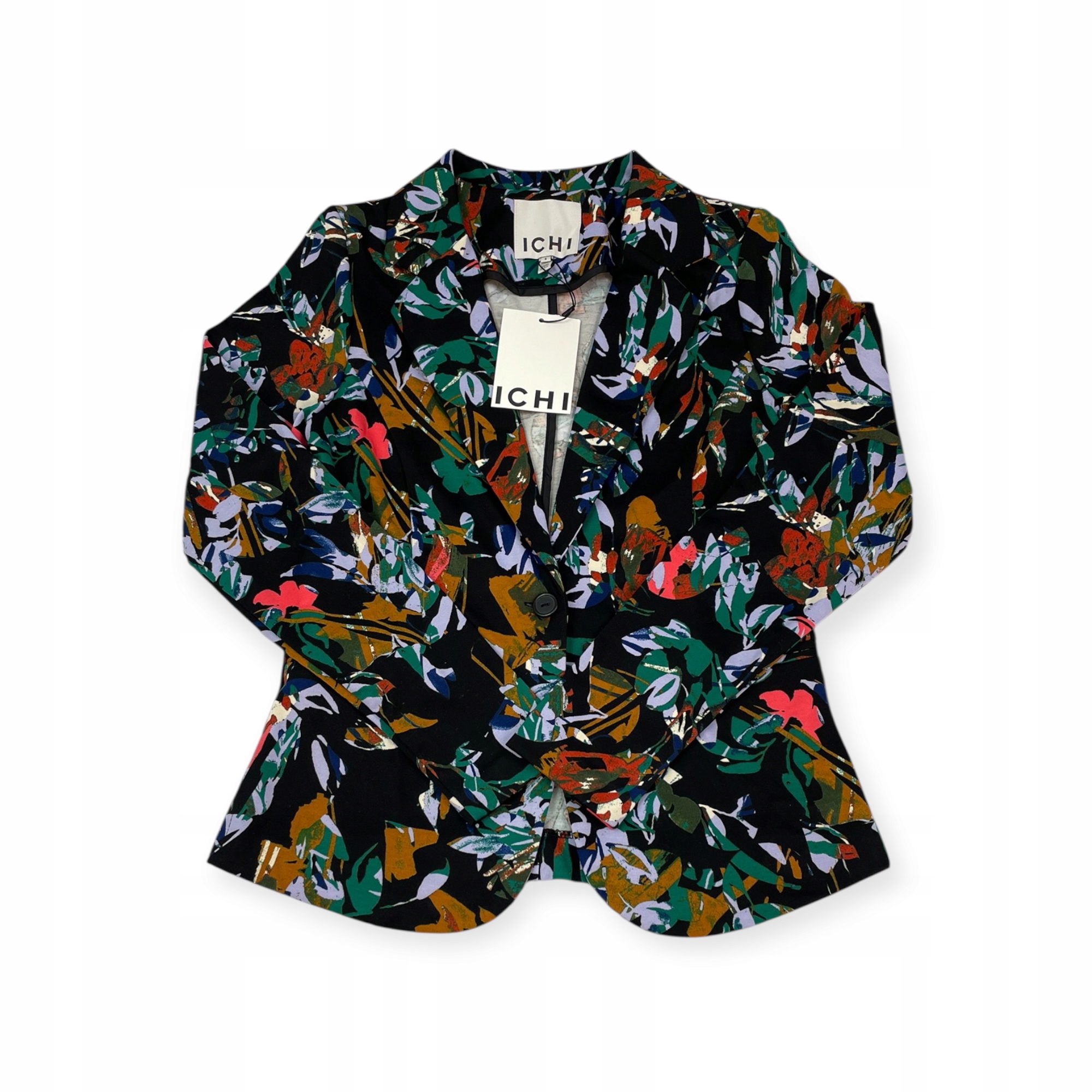 Dámská sako Ichi velikosti S, elegantní černá s barevnými květy