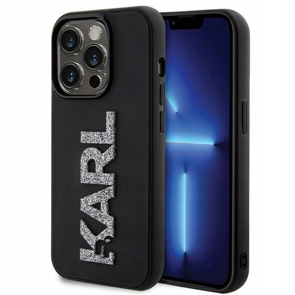 Pouzdro Karl Lagerfeld 3D Rubber Glitter Logo pro iPhone 15 Pro Max černé