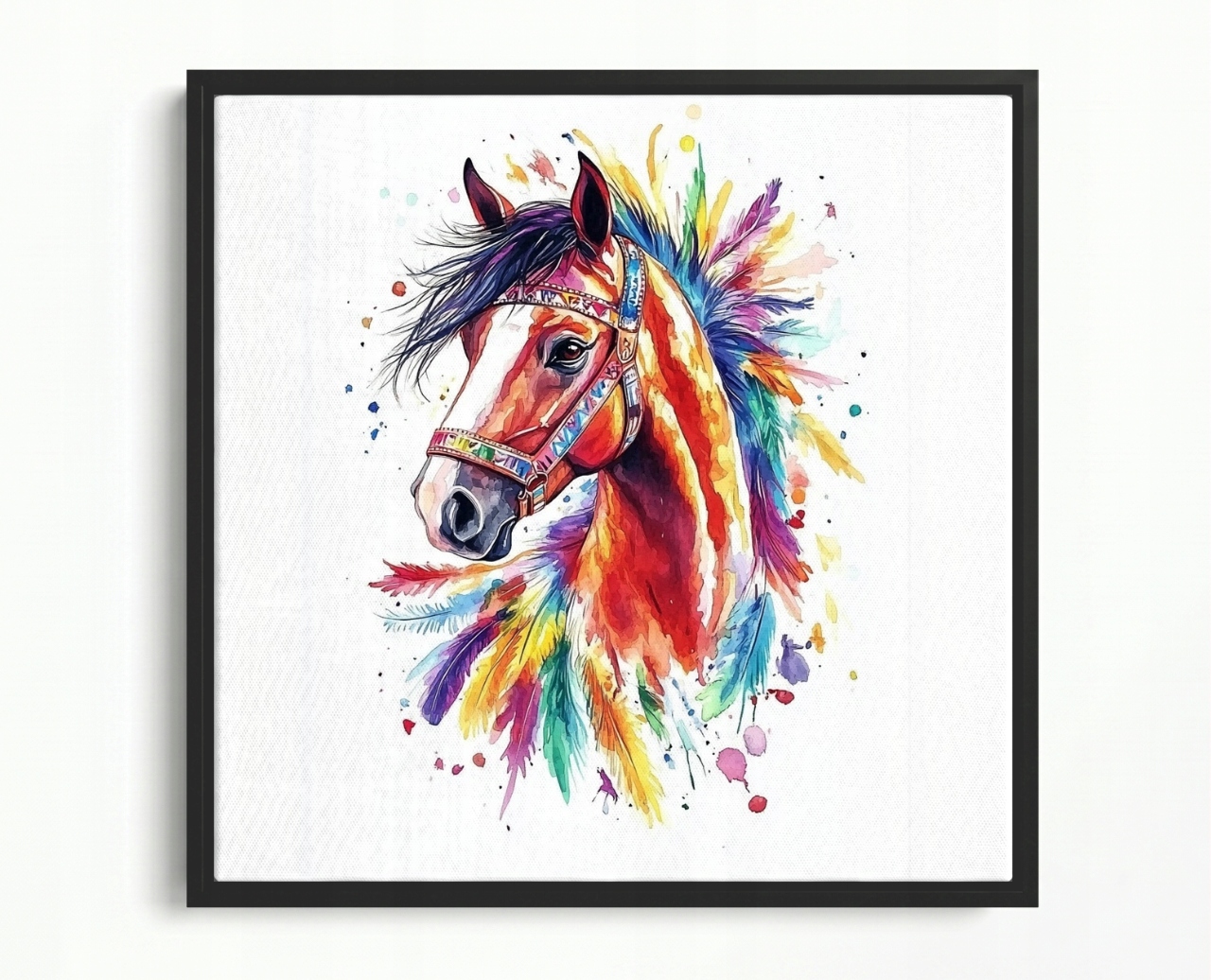 Obraz Rám American Box Grafika Kôň Portrét Pero Boho Splash Art 60x60