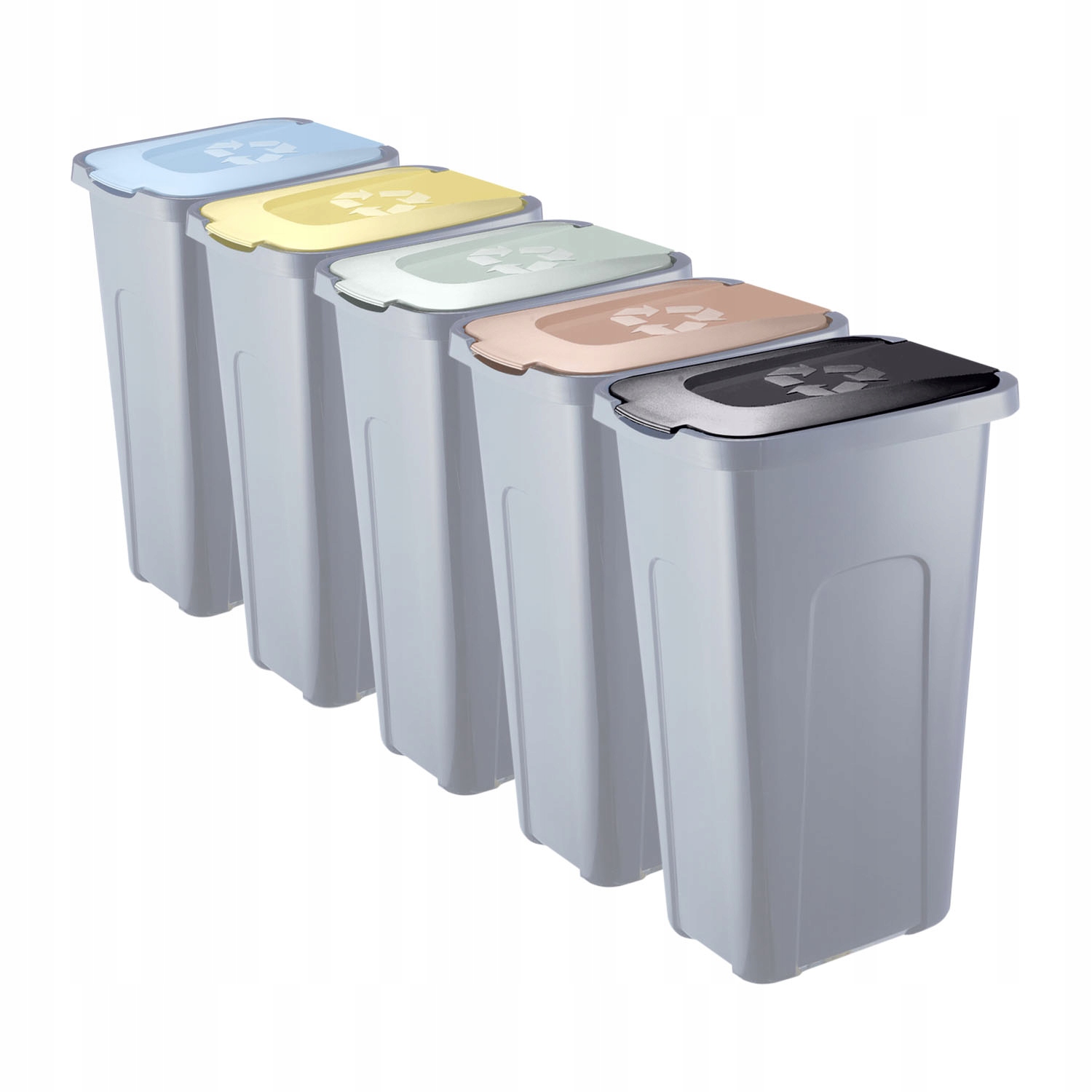 Levně 5X Černé odpadkové koše 30L Žlutá, Zelená, Modrá, Hnědá, Černá