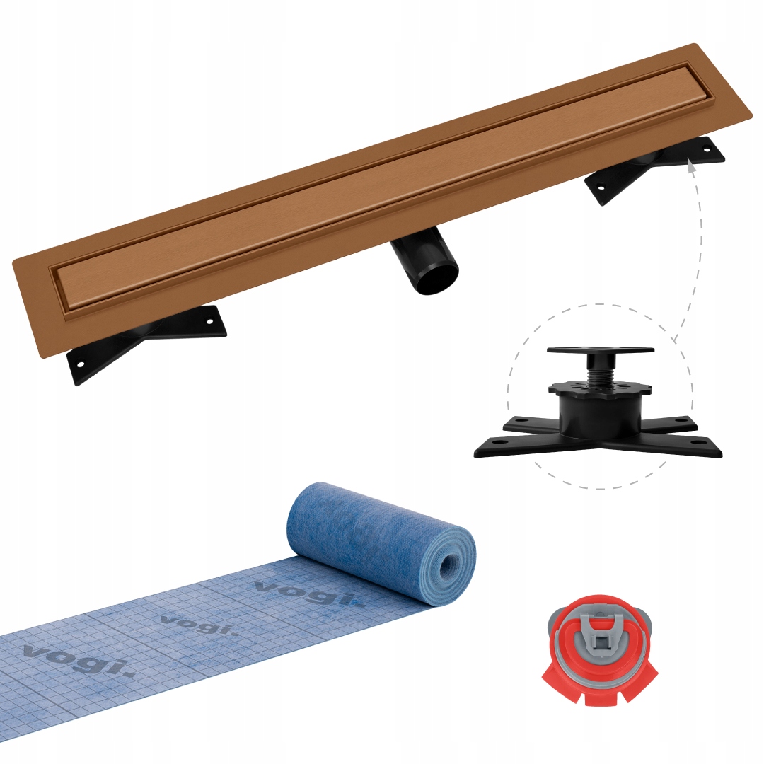 Odpływ liniowy Slx Duo 80 cm Miedziany Pvd suchy syfon taśma 6 m