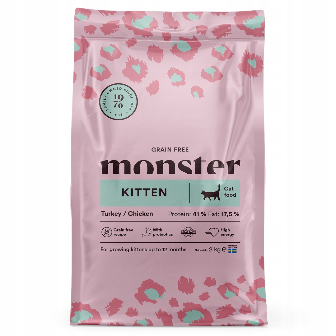 Monster Cat Kitten 2kg Bezobilné suché Krmivo pro koťata Krůta kuře