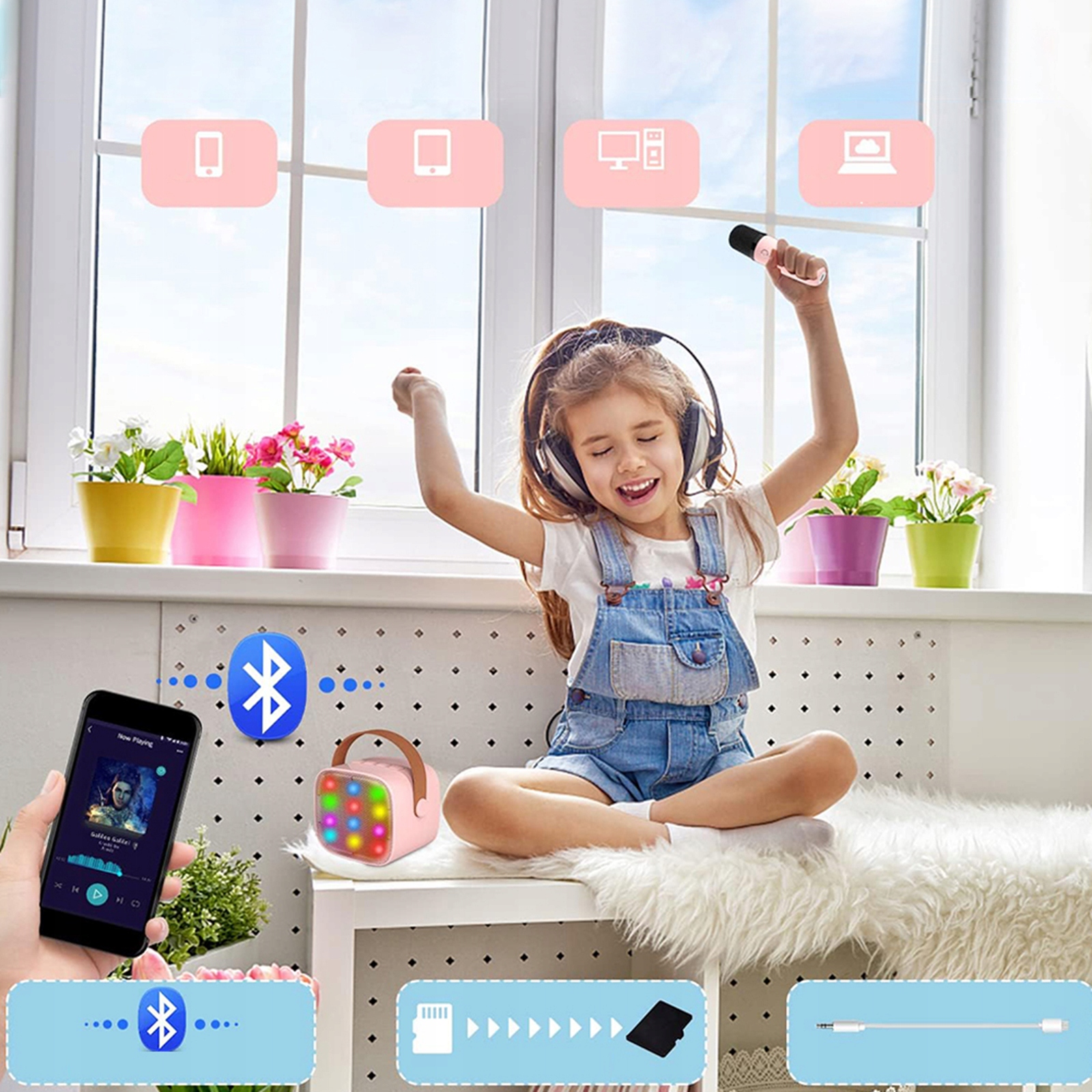 MIKROFON BEZPRZEWODOWY KARAOKE GŁOŚNIK BLUETOOTH RÓŻOWY PREZENTY DLA DZIECI Marka bez marki