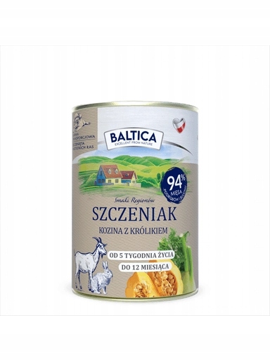 4xBaltica Štěně Kozina s Králíkem 400g vlhké krmivo pro Premium Baltica