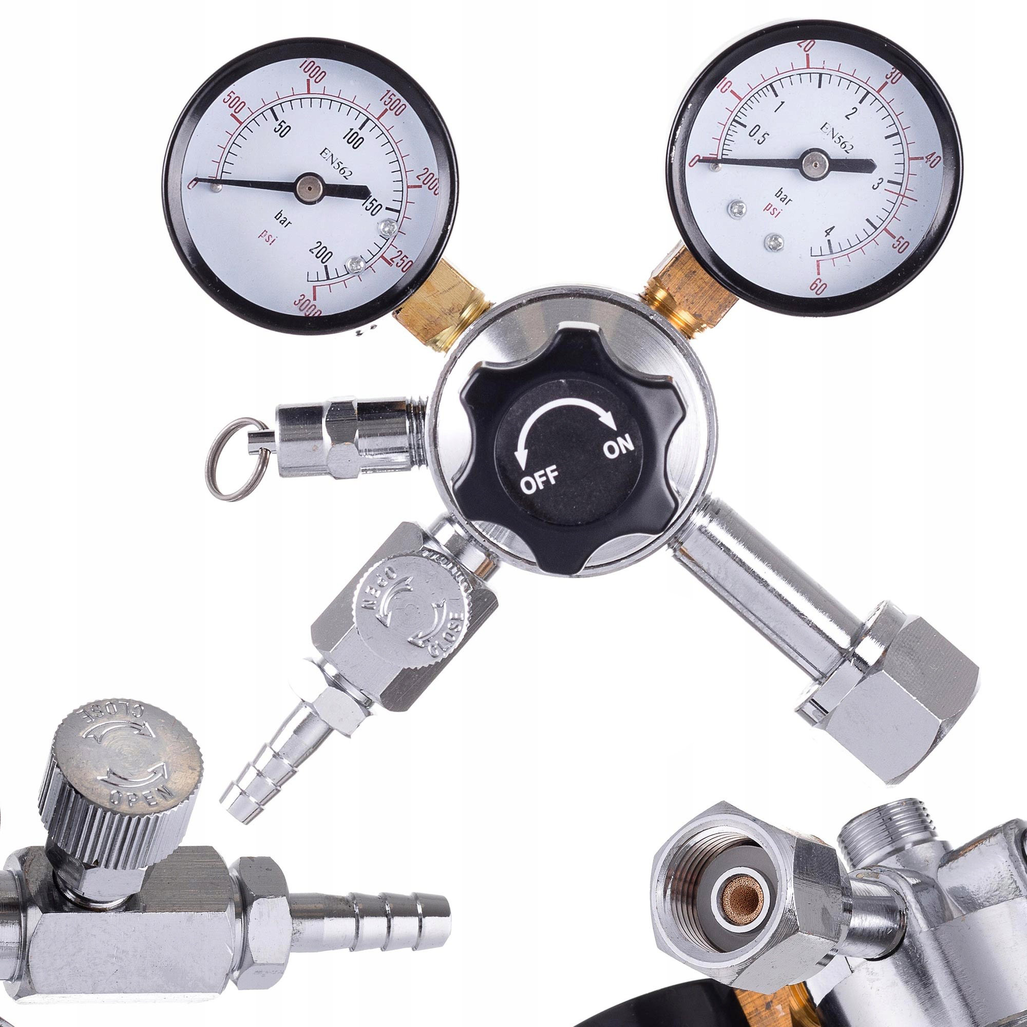 Reduktor CO2 Pro Pivo Víno A Cider Se Dvěma Manometry A Zámkem Knoflíku