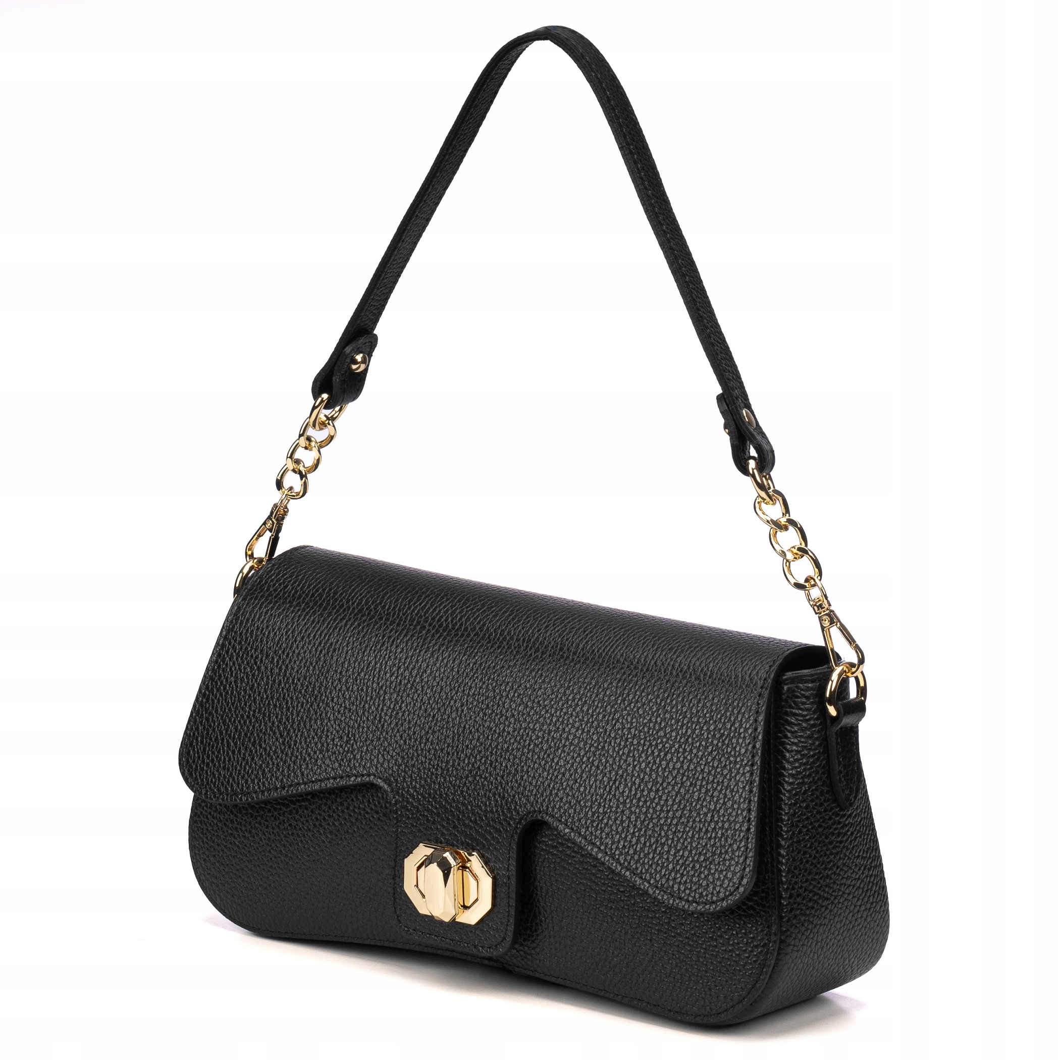 Kabelka Vera Pelle Klasická Černá Kabelka Přes Rameno Kufřík Přírodní Kůže