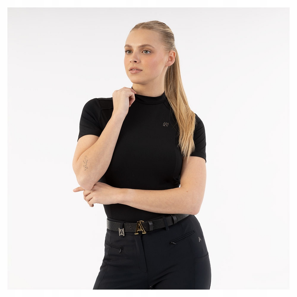 Koszulka jeździecka damska Anky Mockneck 26SS czarna L Polygiene