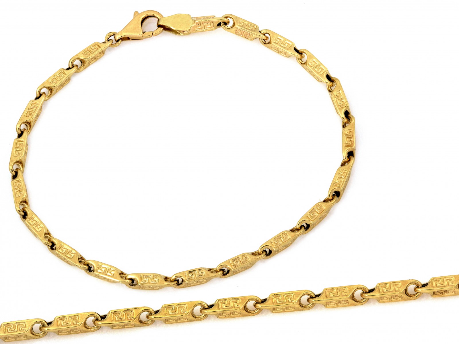 Zlatý náramek 585 14kt s originálními prvky a řeckým vzorem 4.43 g