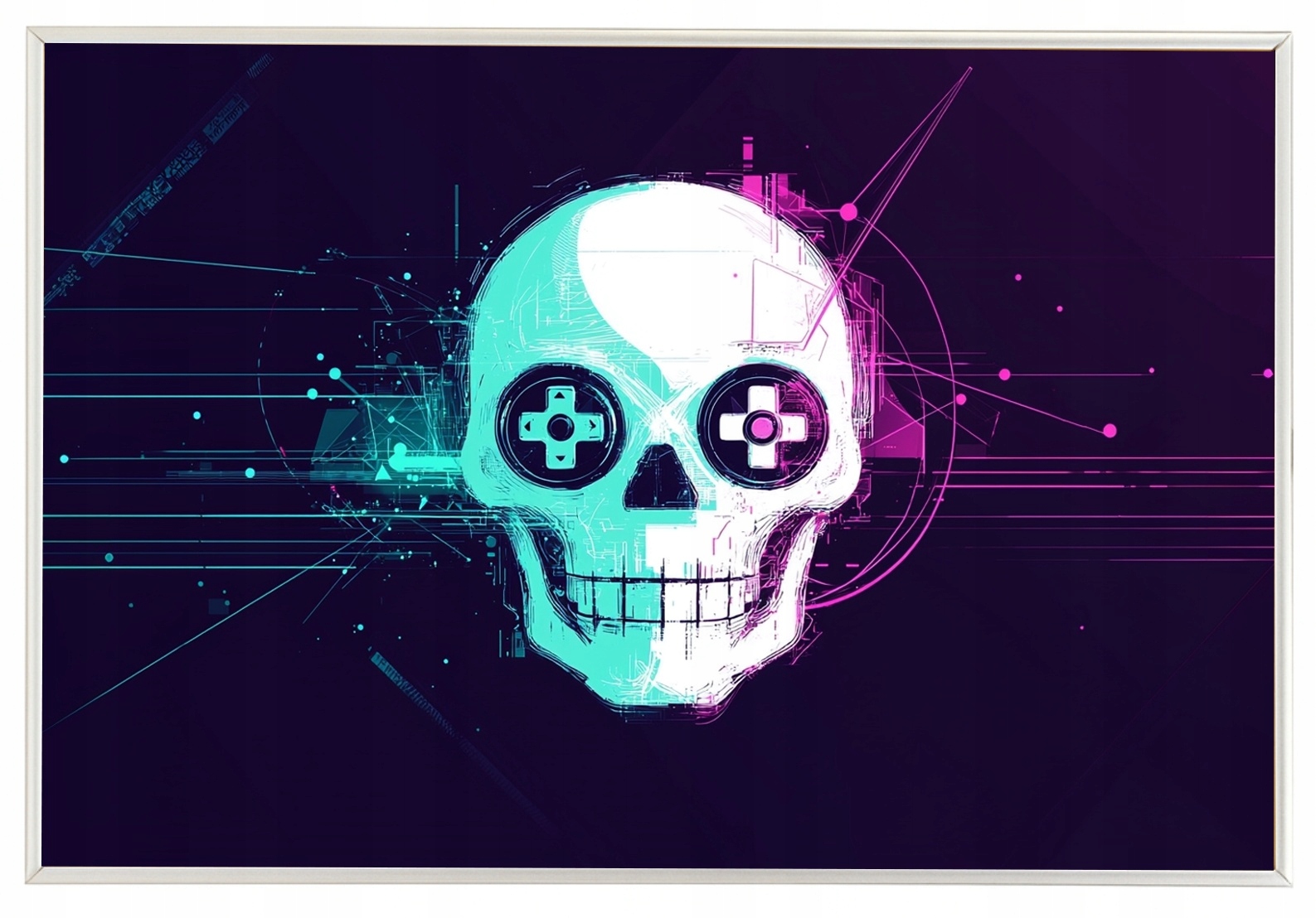 Rámeček S Hliníkovým Rámem, Plakát Lebka Herní Neonová Cyberpunk Podložka 60x40