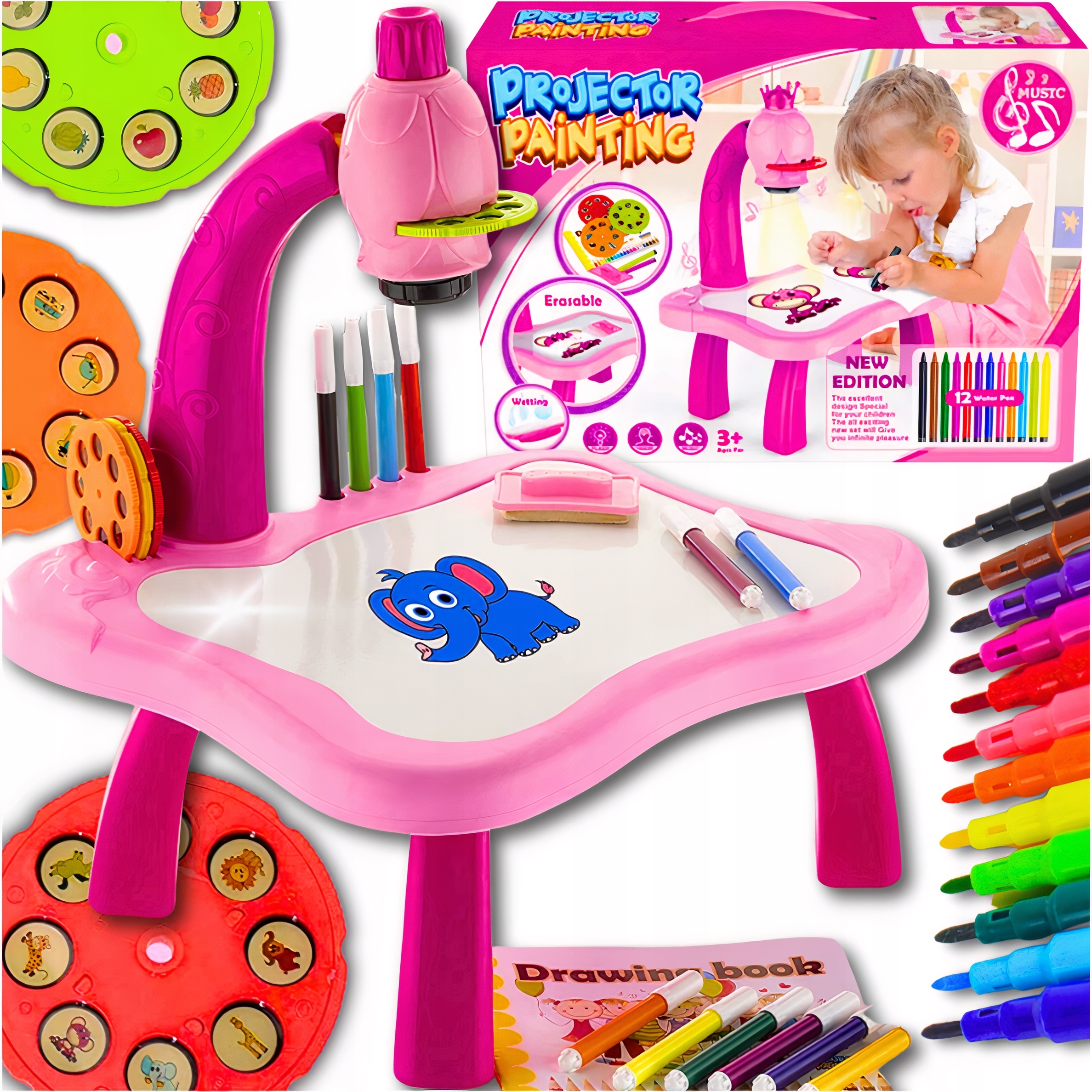 PROJEKTOR RZUTNIK DO NAUKI RYSOWANIA KREATYWNY RÓŻOWY DLA DZIECI PREZENT
