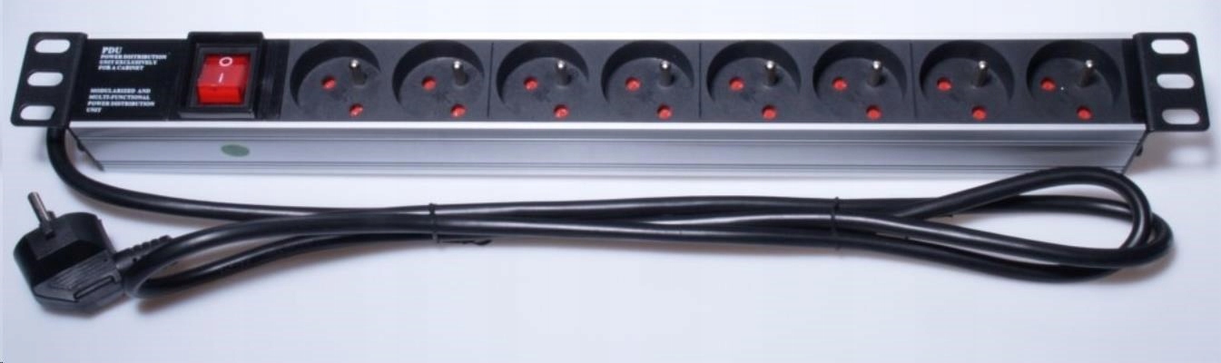 PremiumCord Panel napájecí 1U do 19" racku, 8x230V, 2m kabel, vypínač…