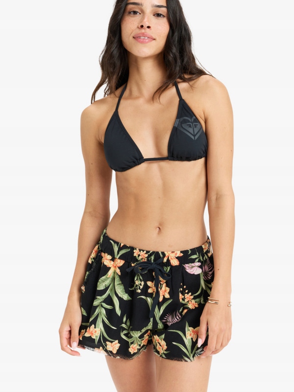 Roxy Květinové Kraťasy S Vázáním, Černé, Xs Xta