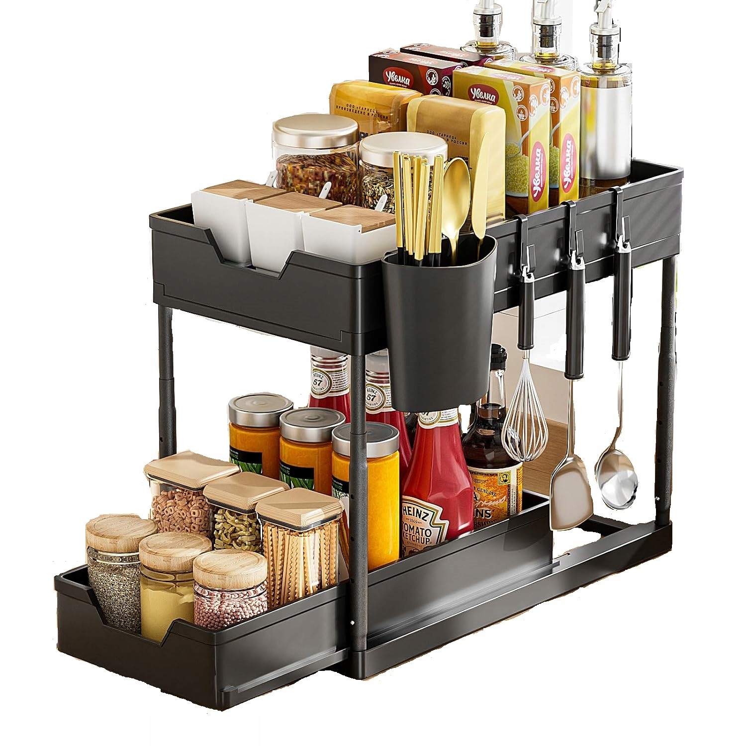 Výsuvný Organizér Do Kuchyně Na Koření, Polička Pod Umyvadlo, Černá