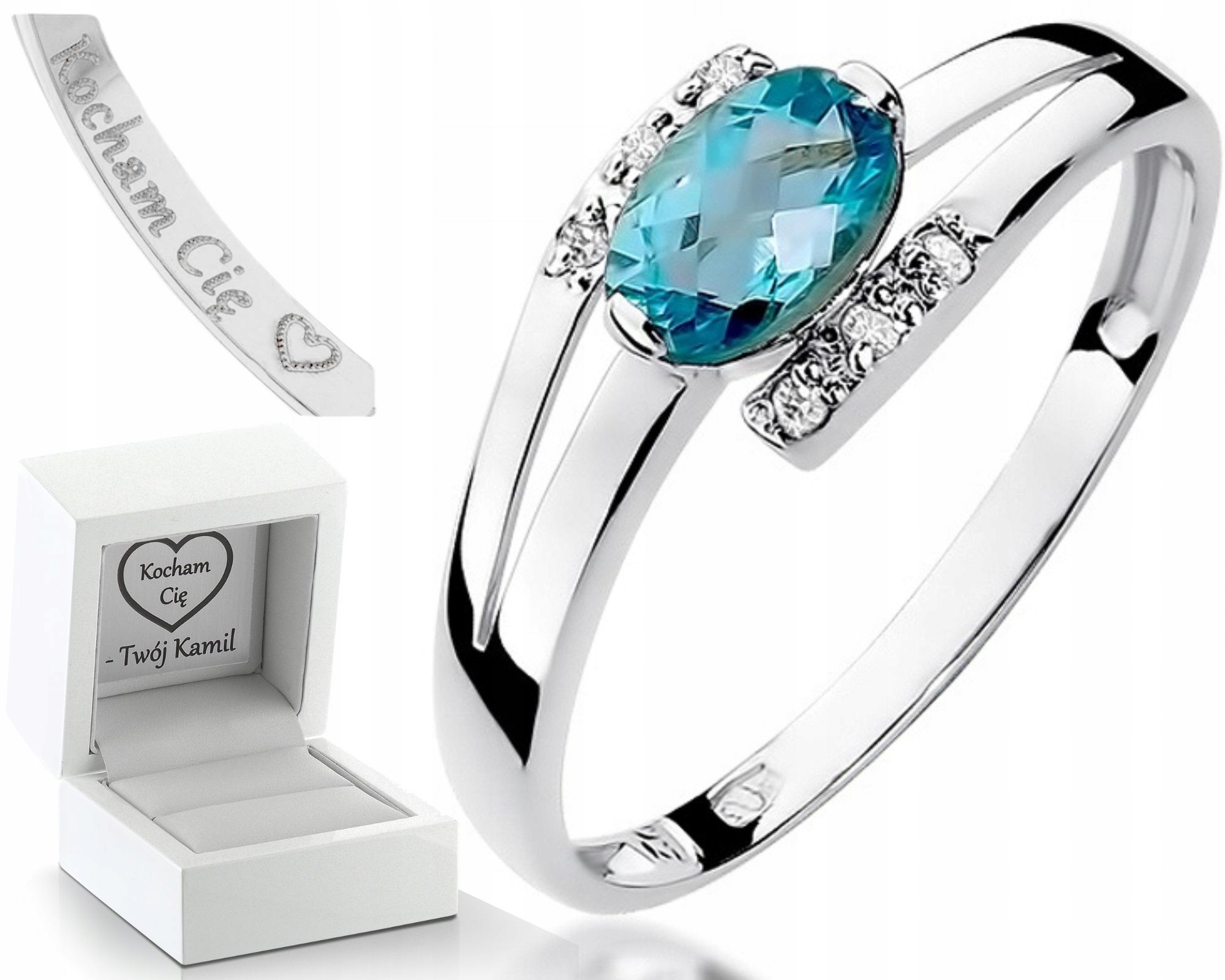 Prstýnek Topaz Bílé Zlato Gravírování Bonus