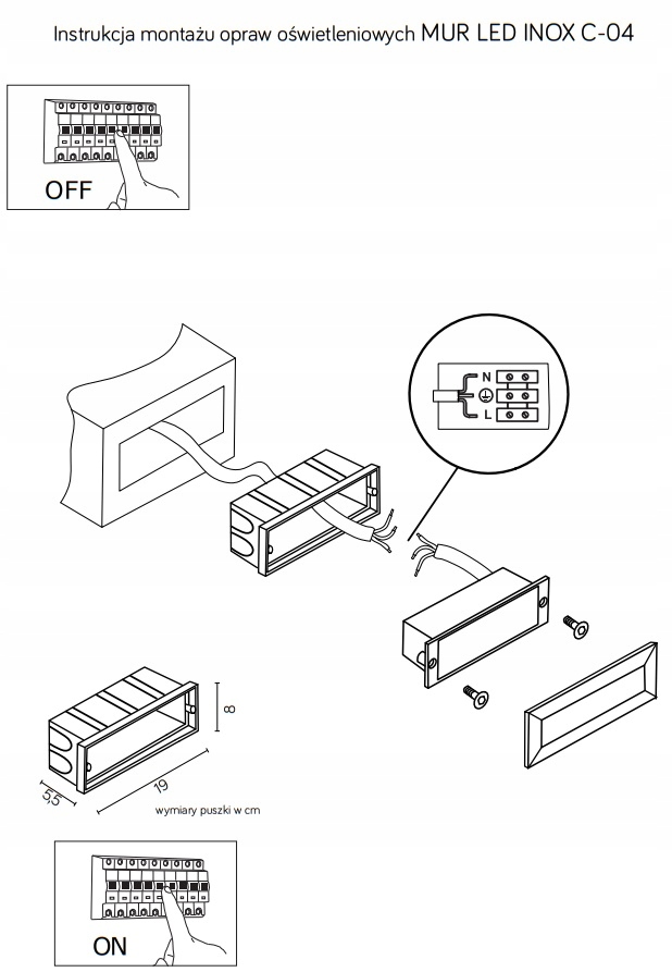 Oprawa elewacyjna zewnętrzna MUR Led Inox C wpust Kod producenta C-04