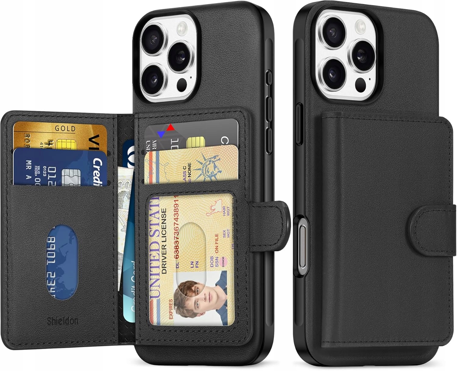 Shieldon naturalne etui skórzane do iPhone 16 Pro Max Portfel Czarne