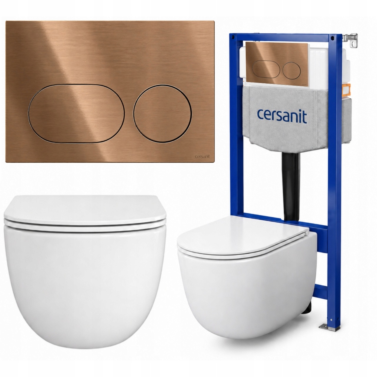 Cersanit Sada 4v1 Rám Aqua 50 Wc mísa Remo tlačítko měď kartáč