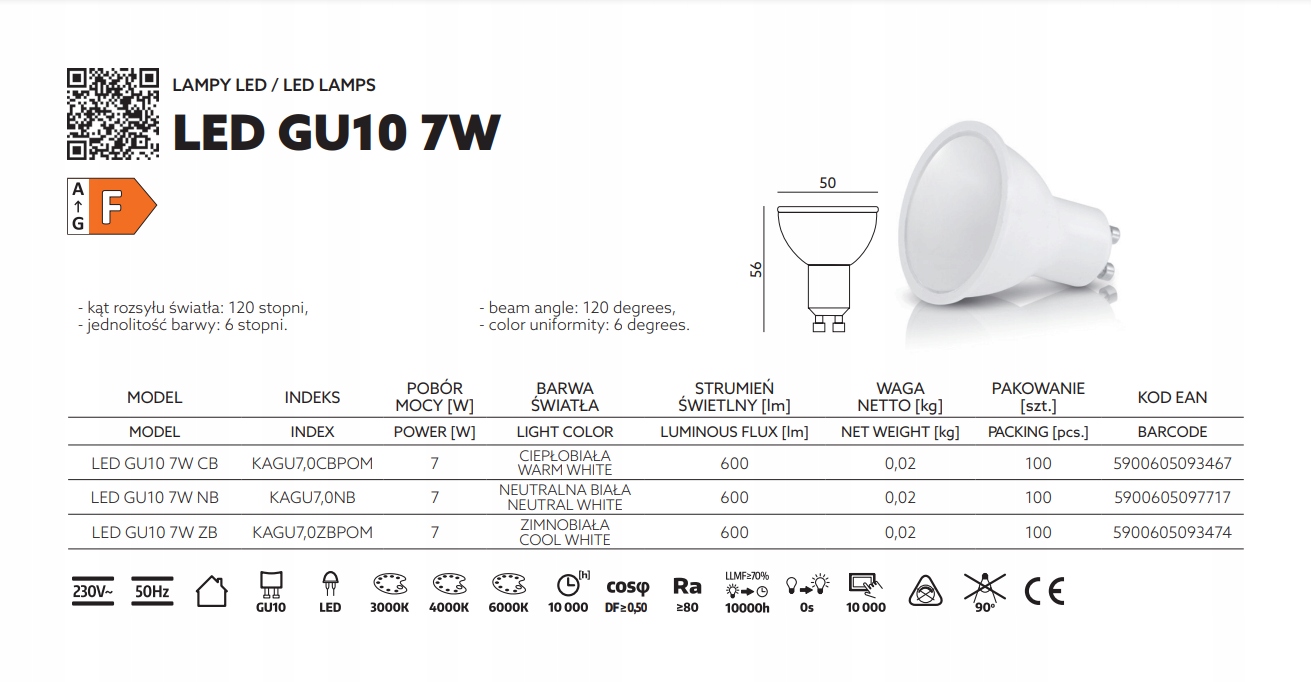 ŻARÓWKA LED GU10 HALOGEN 7W 230V NEUTRALNA 4000K Kod producenta ŻARÓWKA LED GU10 HALOGEN 7W NEUTRALNA
