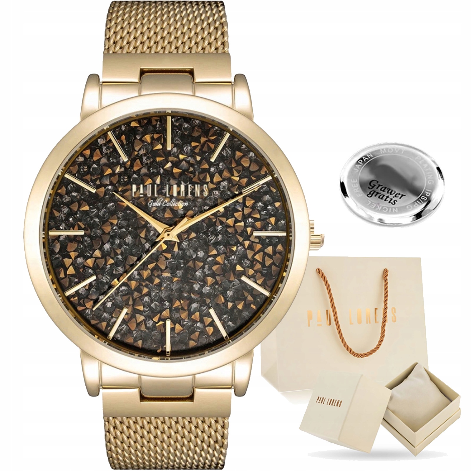 Dámské hodinky Paul Lorens Bellica zlaté Elegantní zirkony Box Gravírování