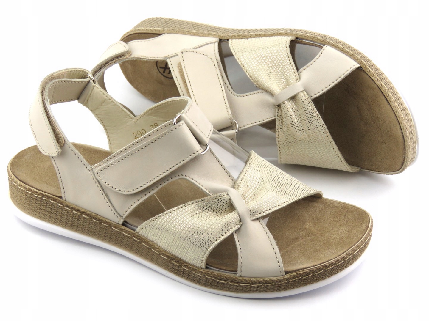 

Sandały Damskie Helios 290 Skórzane Wygodne Złote