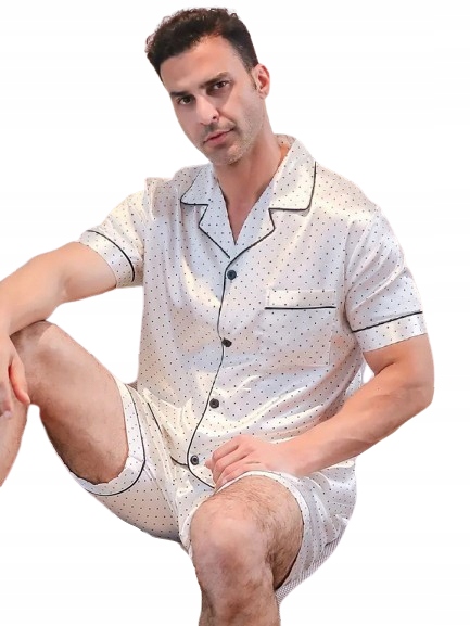 Elegantní Rozepínací Pyžamo Hedvábný Satén Bílé Pyžamo L