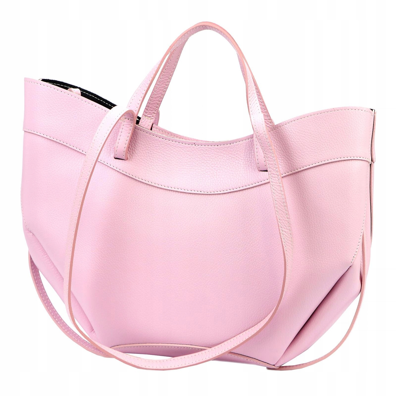 Dámská kožená shopper kabelka pudrová růžová, která pojme formát A4