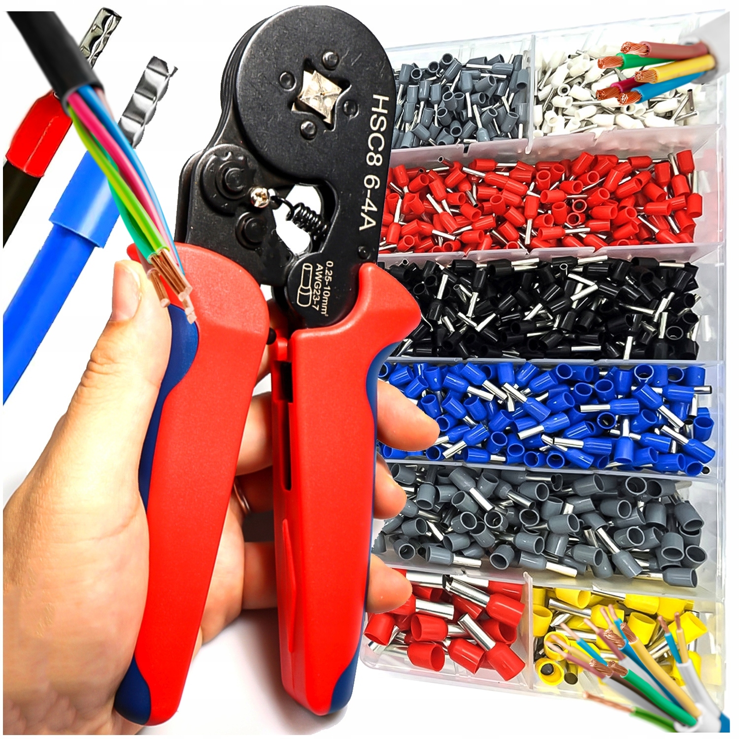 ZACISKARKA PRASKA KONEKTORÓW TULEJEK KOŃCÓWEK KABLI PRZEWODÓW ZESTAW x1200