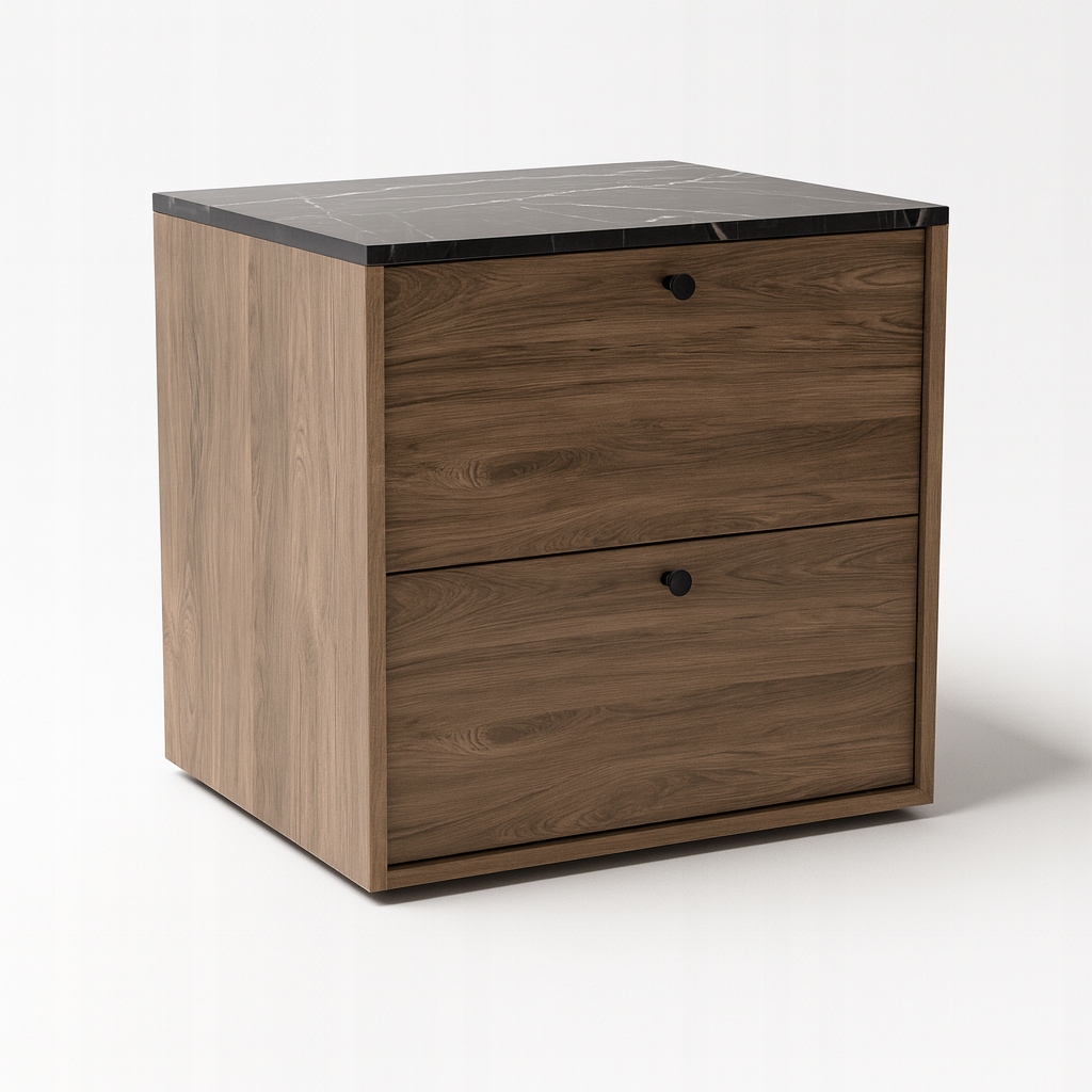 Skříňka pod umyvadlo 60 cm Ořech Tmavý/Černý Mramor, deska Belino