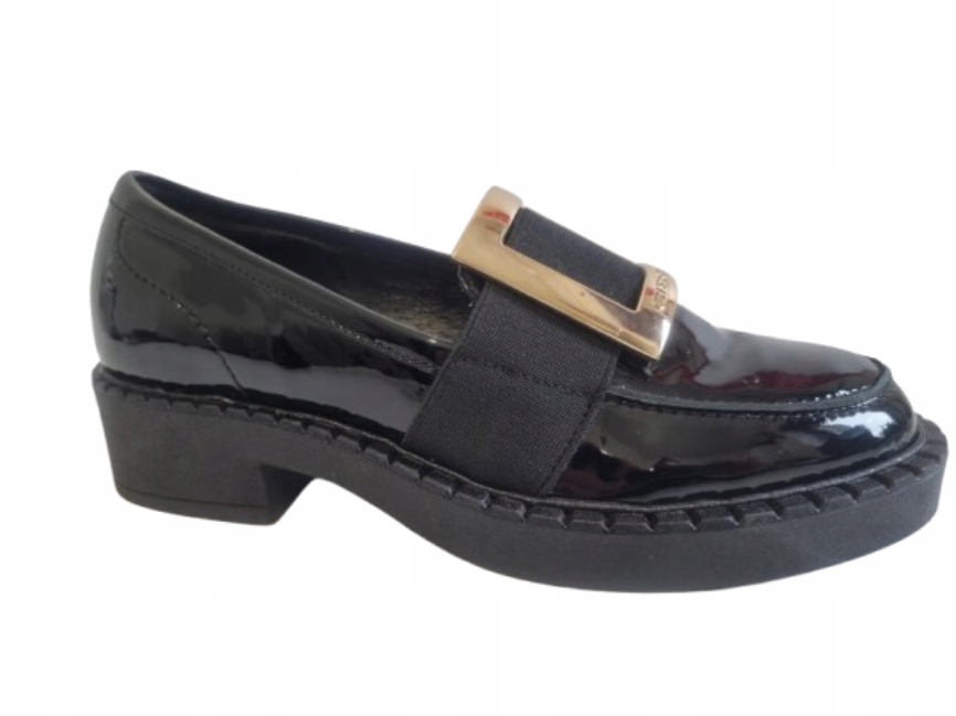 černé dámské mokasíny s koženými polobotky na platformě CheBello 37