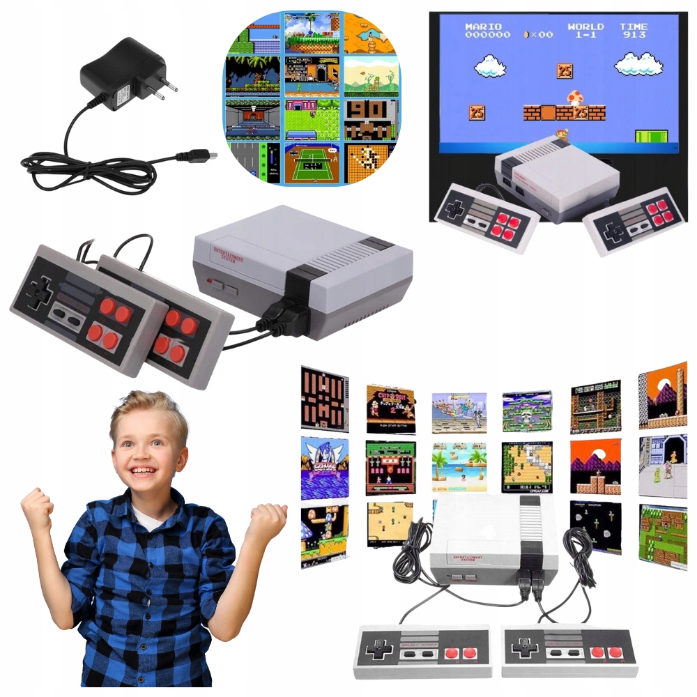 Zestaw Konsola Retro Dla Dzieci Eumulator Do Tv 620 Gier Przenosna 2X Pad