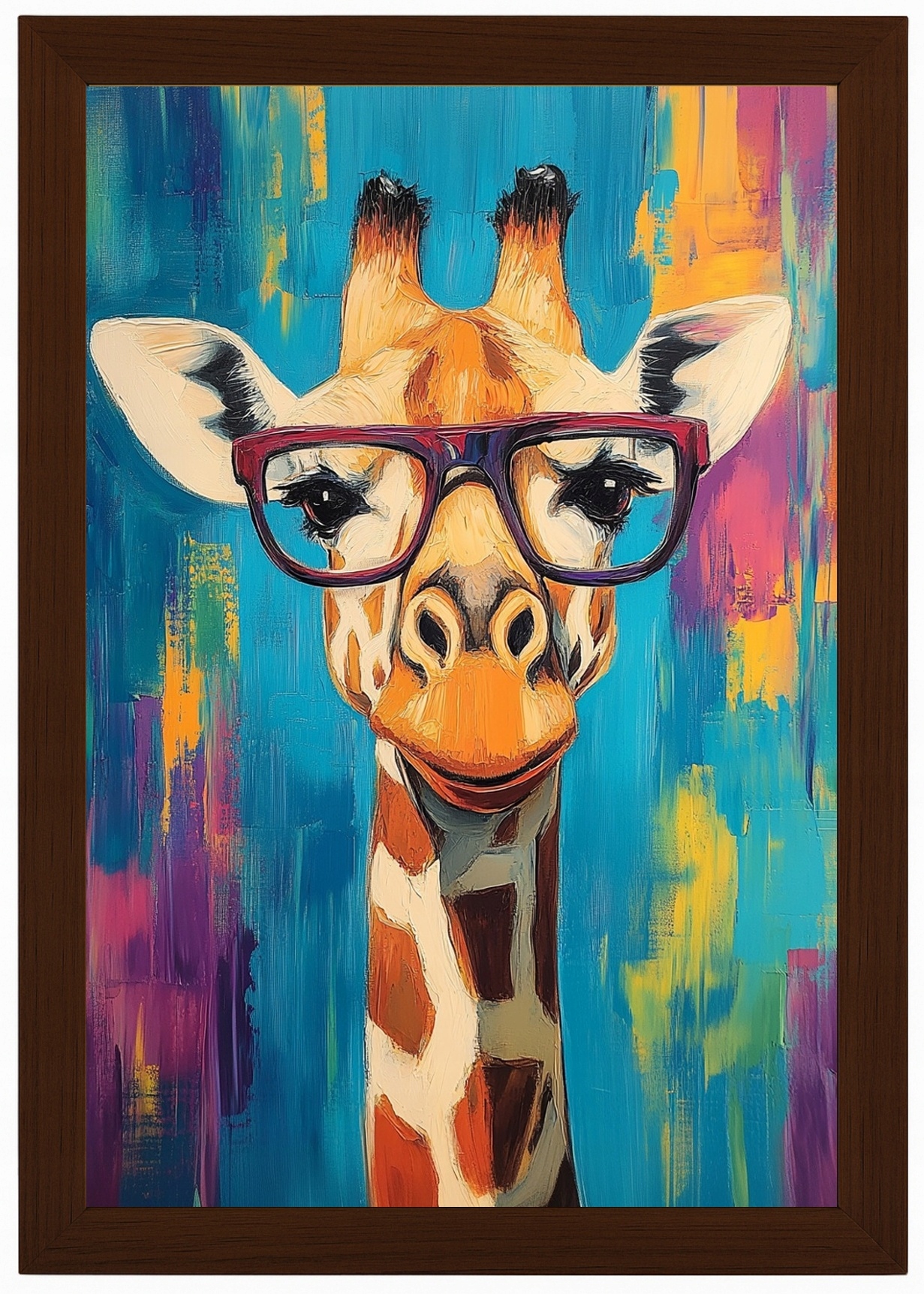 Plakát Rámeček S Dřevěným Portrétem, Žirafou, Brýlemi, Pop-art, Hipster, Funky, 40x60