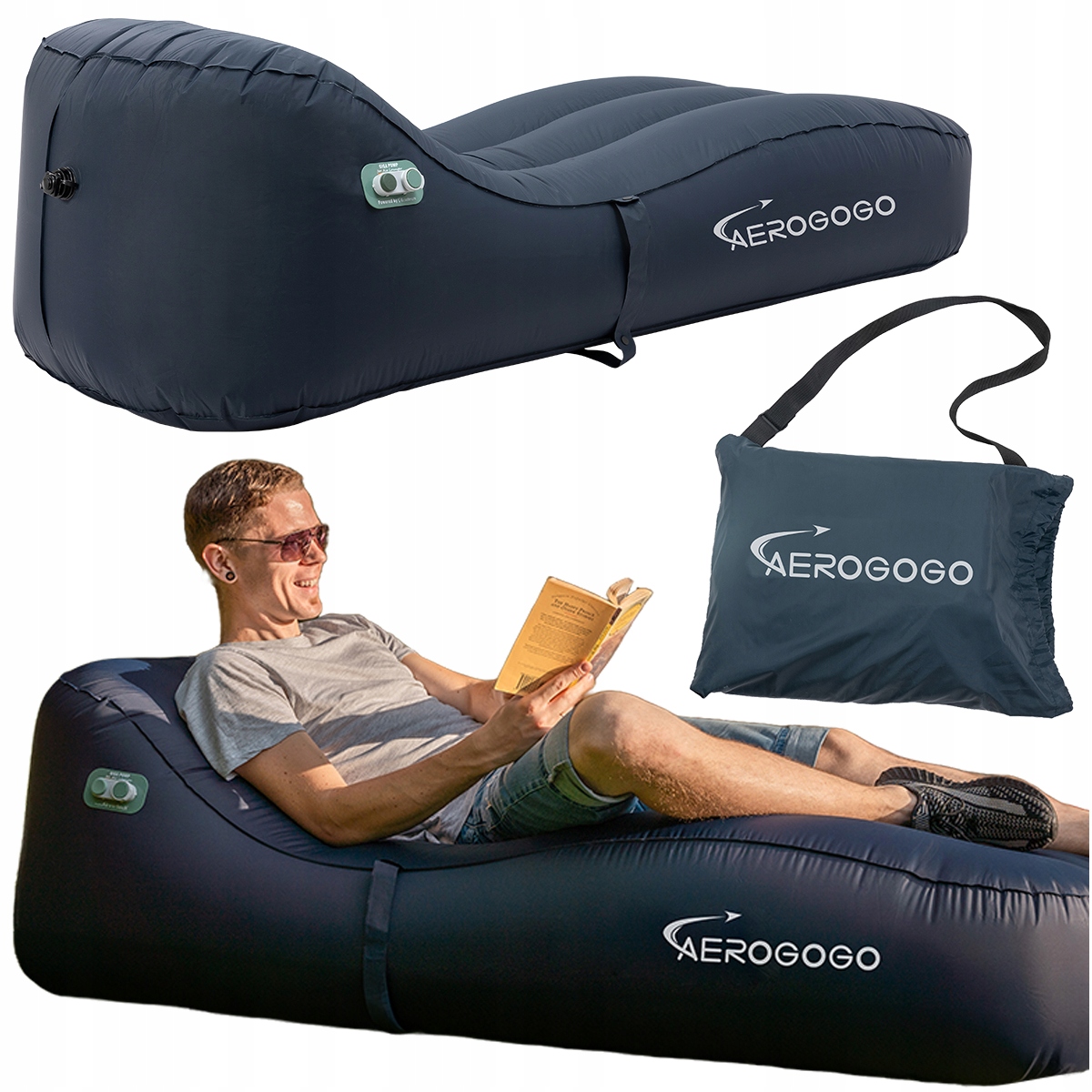 Materac dmuchany automatycznie Leżak Aerogogo GS1 Niebieski