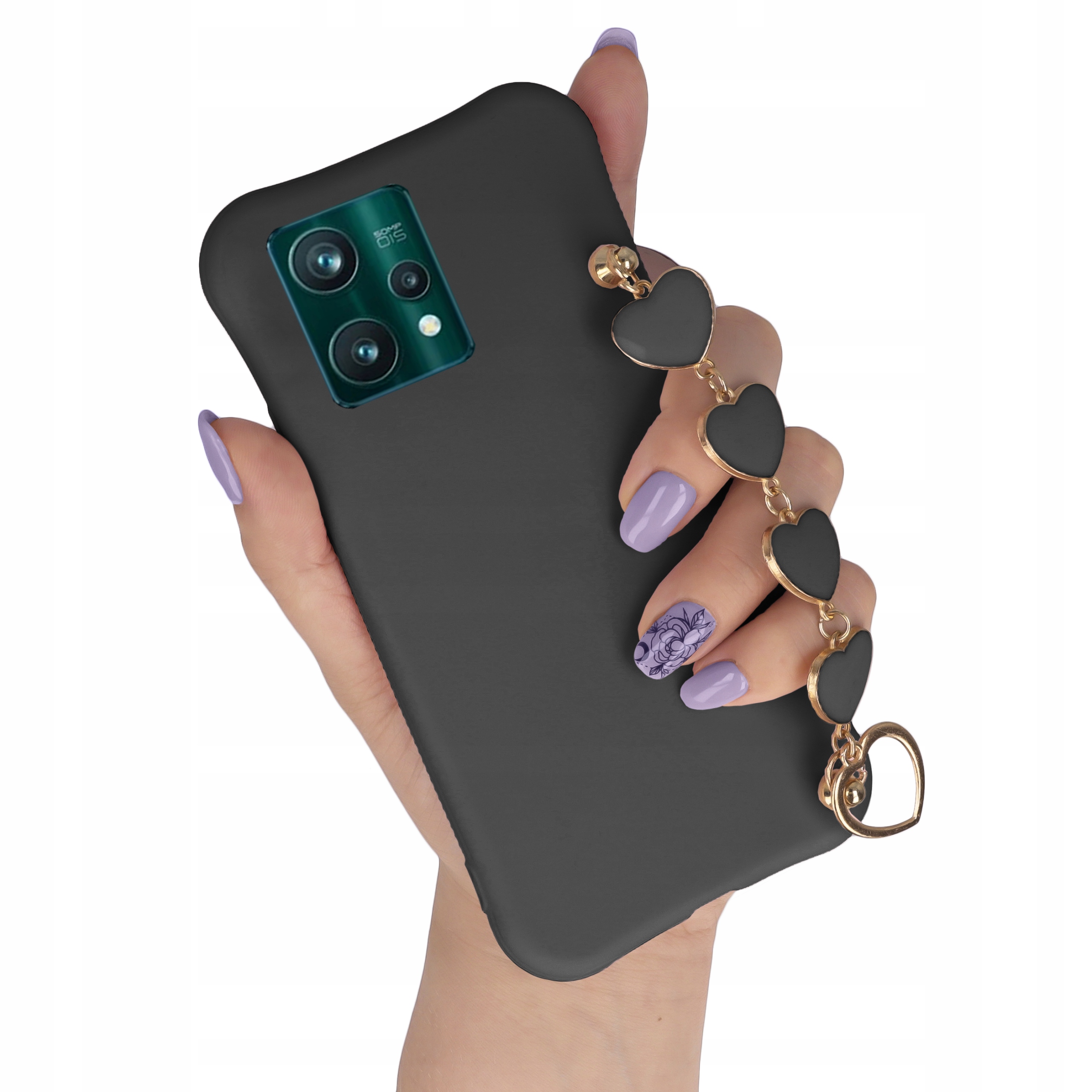 Puzdro Mat čierne pre Realme 9 Pro Plus Kľúčenka Srdce